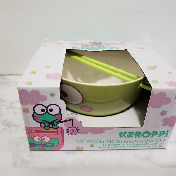 NEW Sanrio Keroppi green 6" ceramic bowl with chopstick 20 oz bowl - Picture 5 of 7